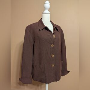 Jones New York Silk/Linen Blazer Chocolate Brown Lined